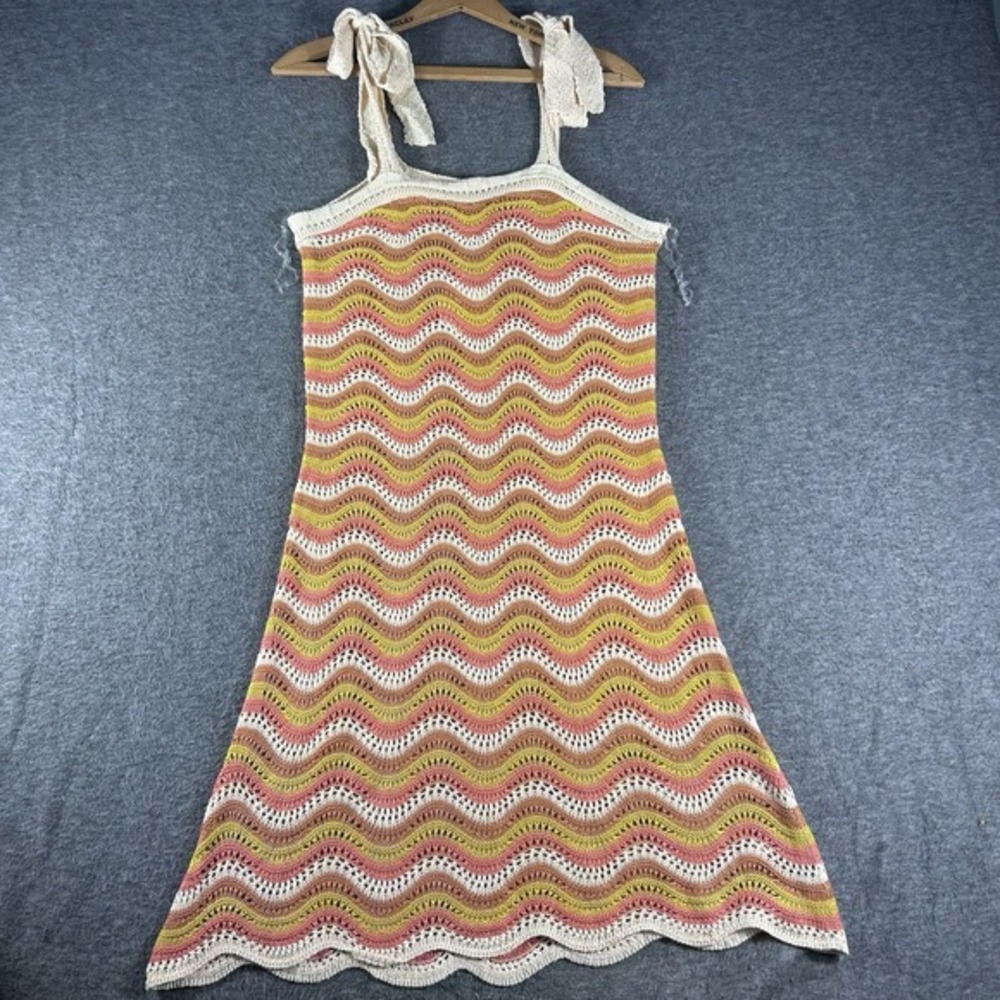 Women's Crochet Swim Cover Up Or Dress Boho Tie Shoulders Size 1X Beach Hippie